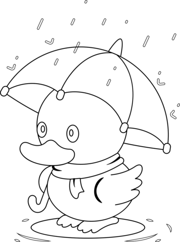 Cute Duck With Umbrella Coloring Page